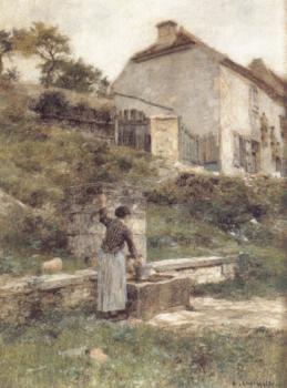 Leon Augustin Lhermitte : A Woman filling her bucket at a Well